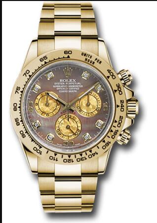 Replica Rolex Yellow Gold Cosmograph Daytona 40 Watch 116508 Dark Mother-Of-Pearl And Gold Crystal Diamond Dial - Click Image to Close